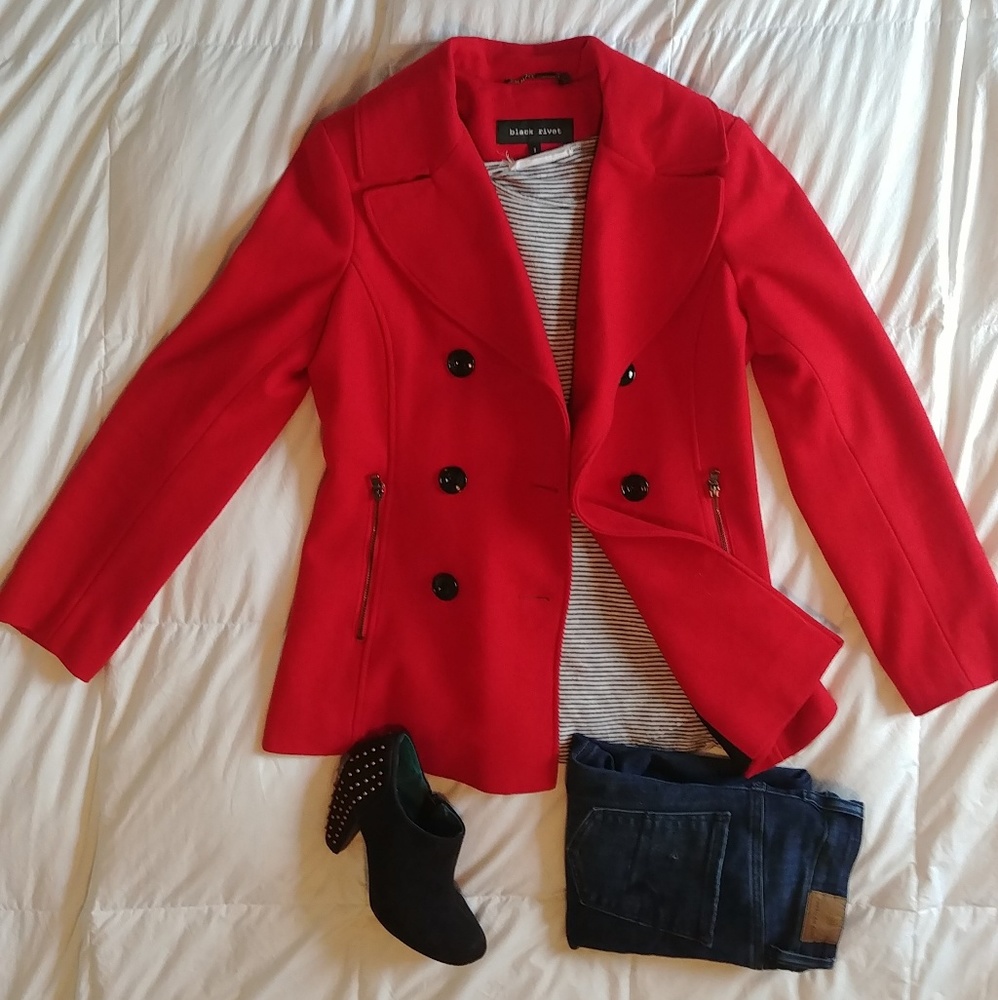 Black rivet wool blend peacoat